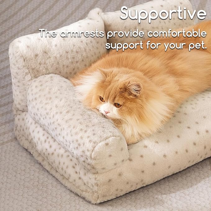 Hollypet Fluffy Plush Dog Cat Pet Couch Soft Calming Sofa Bed for Medium Small Cats and Dogs, Leopard