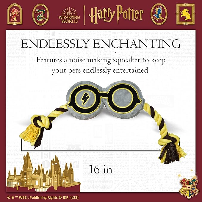 Harry Potter Glasses Rope Pull Pet Toy for Dogs with Squeakers, Chew and Tug Toy