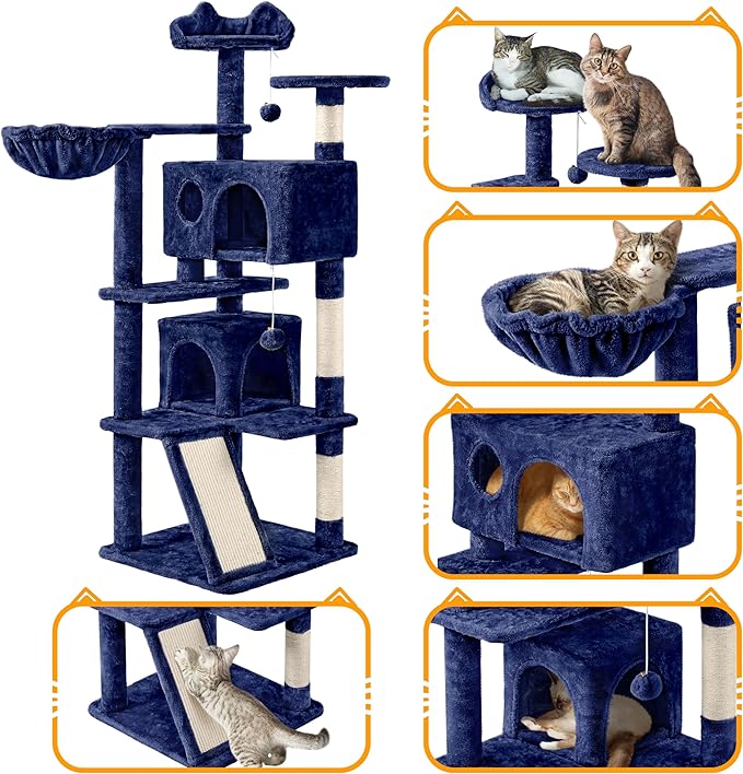 Topeakmart 57in Cat Tree Tower with 2 Plush Rooms Kitten Furniture Play House