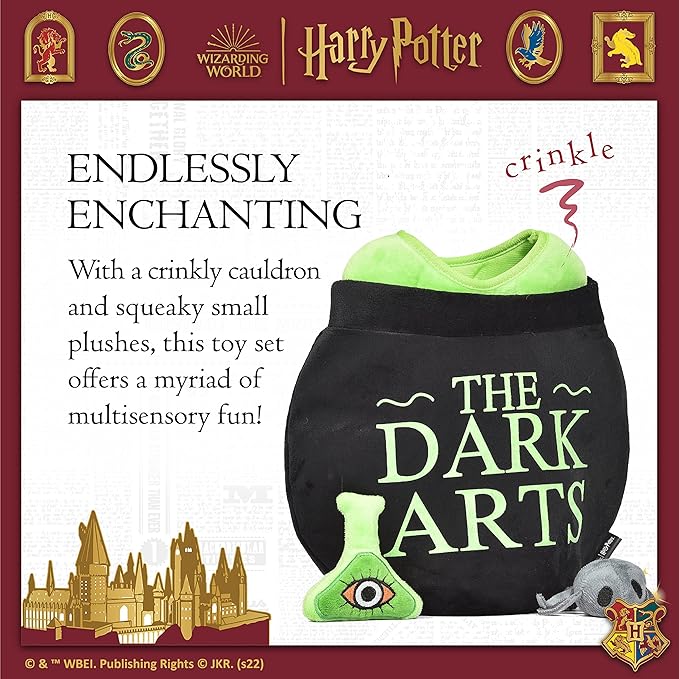Harry Potter 10" Dark Arts Potion Burrow Toy Dog Toy Dark Arts Cauldron with Plush Removable Parts Dark Arts Cauldron, Potion, and Spider Toys for Dogs