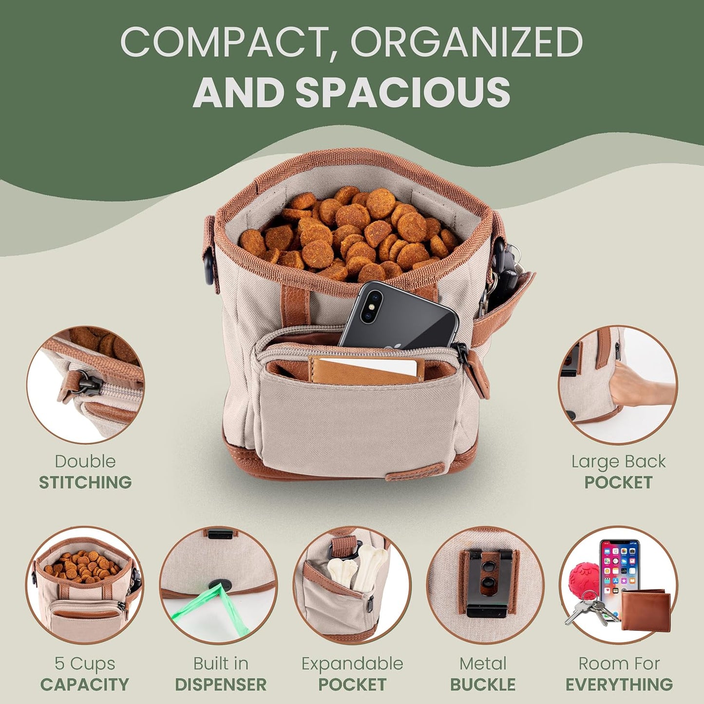 BEAU&FUR Dog Treat Pouch with Clicker for Training - Hands-Free Dog Treat Bag with Magnetic Closure, Built-in Poop Bag Holder Pocket