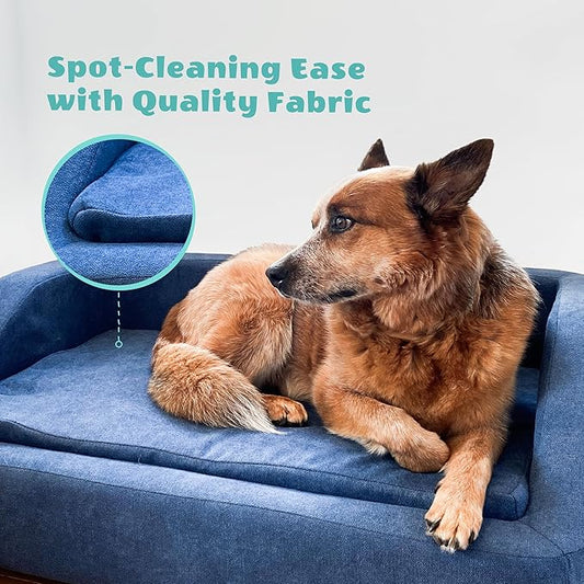 CRITTER SITTERS 36-in. Microfiber Blue Rectangular Dog Couch for Medium-Sized Dogs, Modern and Stylish Elevated Dog Bed for Home or Apartment, Blue