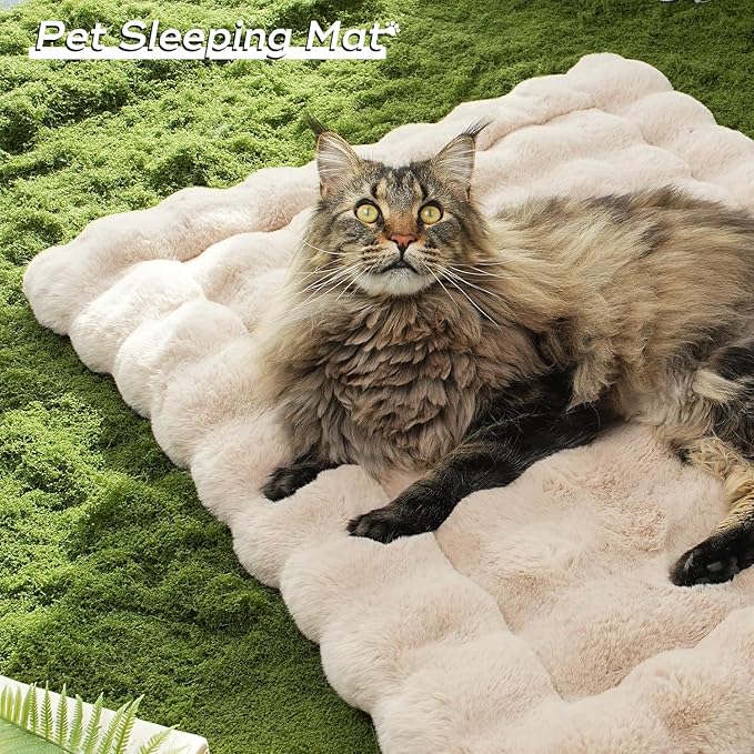 Dog Beds Mats Cat Bed Mat Plush Faux Fur Puppy Pad with Anti-Skid Bottom Cozy Kitten Bed for Carriers/Floor Dog Friendly 35 x 27 Inch Large Coffee