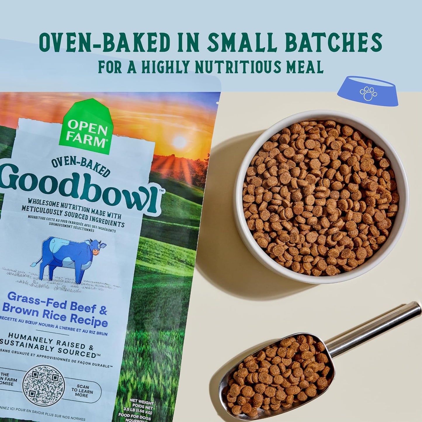 Open Farm Goodbowl, Oven-Baked Small Batch Dry Dog Food - Grass-Fed Beef & Brown Rice Recipe, Includes Non-GMO Produce & Grains, 3.5lb Bag (56oz Bag)