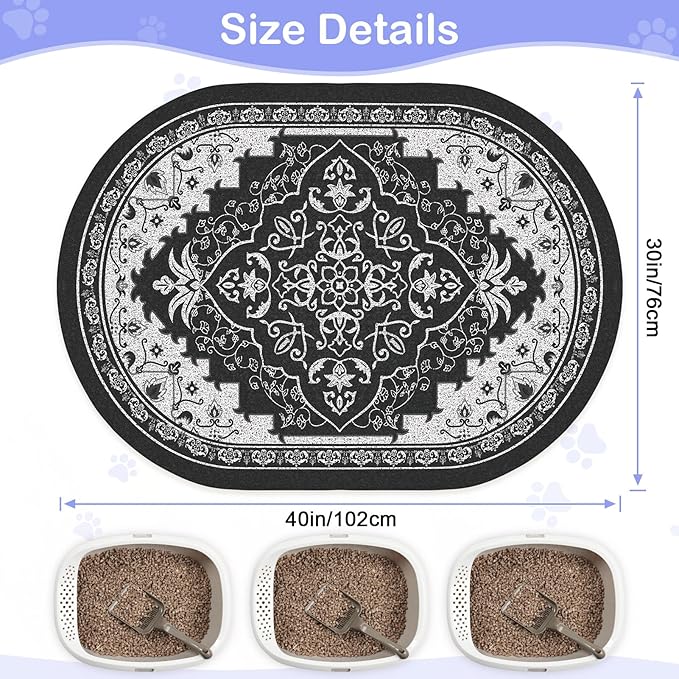 Bienbee Cat Litter Mat, 40" x 30" Jumbo Size Litter Box Mat Rug with Non-Slip Bottom, Easy to Clean Cat Supplies Accessories Essentials for Indoor Kitty Kitten Floor, Black XL