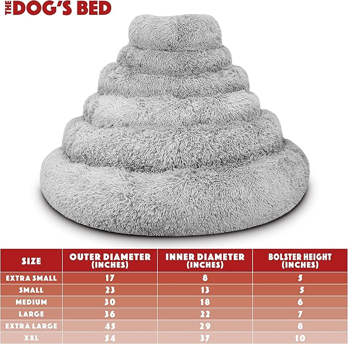 The Dog’s Bed Sound Sleep Donut Dog Bed, XXL Silver Grey Fur Calming Nest Bed Removable Cover, Veterinary Approved