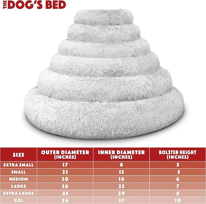 The Dog's Balls Sound Sleep Donut Dog Bed, Ice White Fur XL, Veterinary Approved