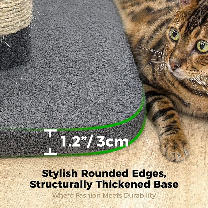 TINYBEAST 34.7" Tall Cat Scratching Post, 3 in 1 Heavy Duty 4.3" Diameter Natural Sisal Post with Hanging Bell Ball, Reinforced Stable Base for Indoor Adult Cats and Kittens(Grey)
