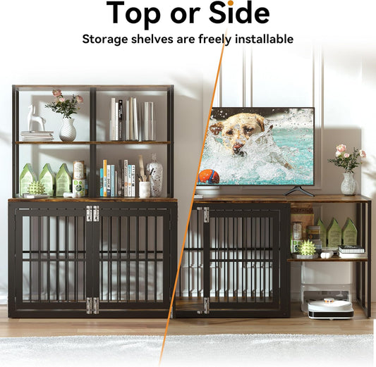 Dociote Heavy Duty Dog Crate Furniture with Storage Shelves，Large Dog Kennel Indoor End Table 39 Inch,Brown