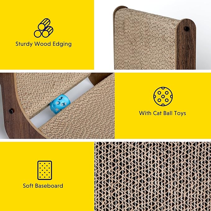 FluffyDream Cat Scratcher Cardboard, Scratching Pad House Bed Furniture Protector, Infinity Shape (Wood, L-Shaped)