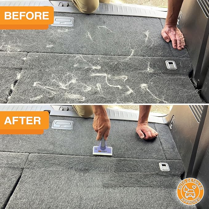 FurDozer X6 Pet Hair Remover & Auto Detailing Tool - Cat & Dog Hair Remover for Carpets, Car Interiors, Couches, Bedding, & Furniture - Reusable Pet Hair Removal Tool for Fur & Lint (Purple, 2-Pack)