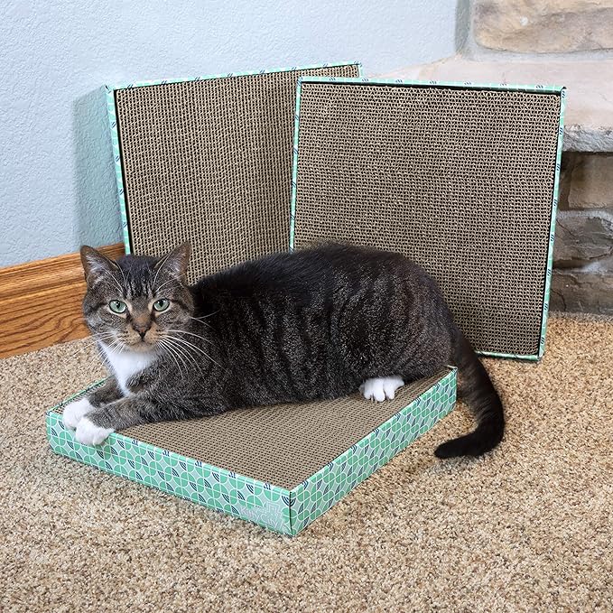 Kitty City XL Wide Corrugate Cat Scratchers 3 Pieces, Cat Scratching, Cat Scratch Pad, Door Clips, Furniture Protectors from Cat Scratching