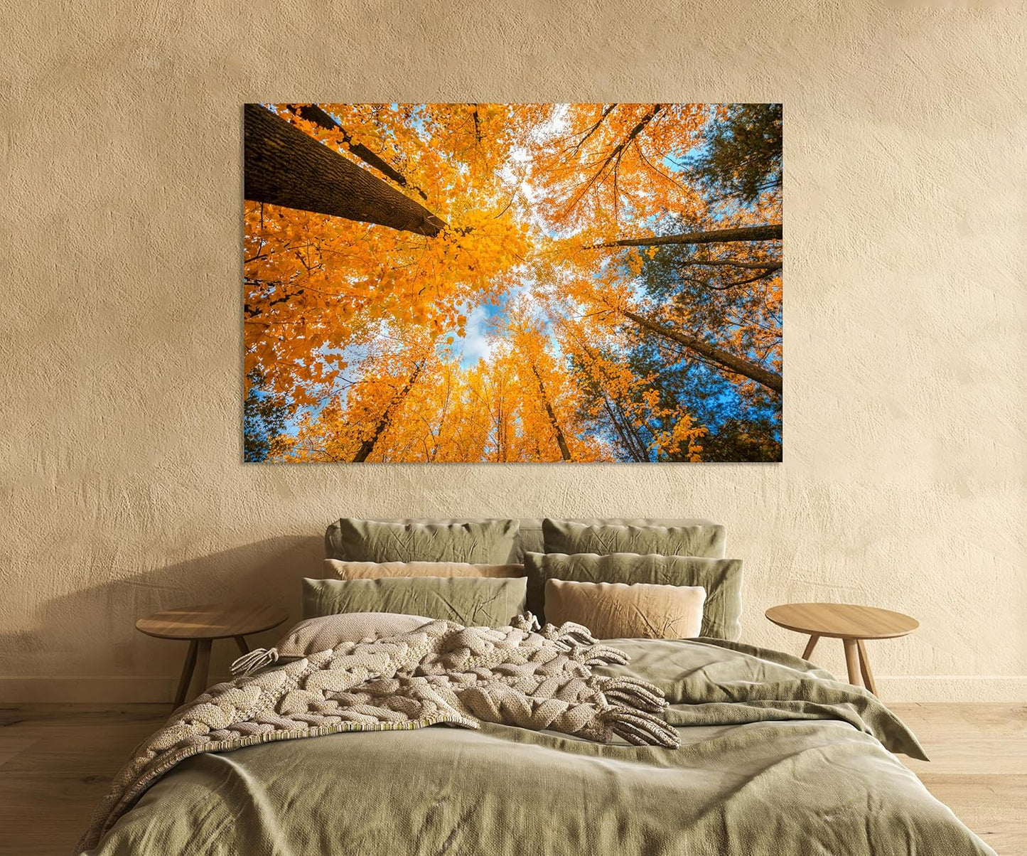 Nature Wall Art Prints - Ocean Forest Mountain Lake Canvas Landscapes - Small to Extra Large Living Room Bedroom Kitchen Bathroom Décor (Blue Sky Through Yellow Autumn Trees, 31L" x 47W")