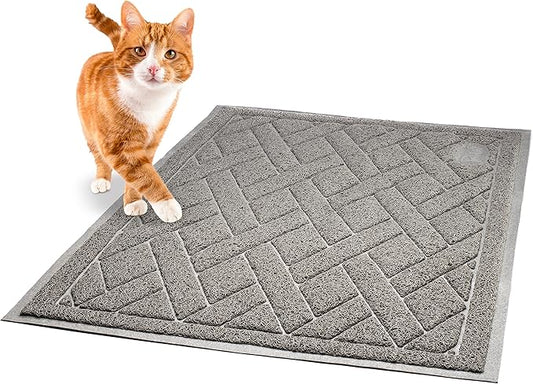Pawkin Cat Litter Mat, Patented Design with Litter Lock Mesh, Extra Large, Durable, Easy to Clean, Soft, Fits Under Litter Box, Litter Free Floors, Gray