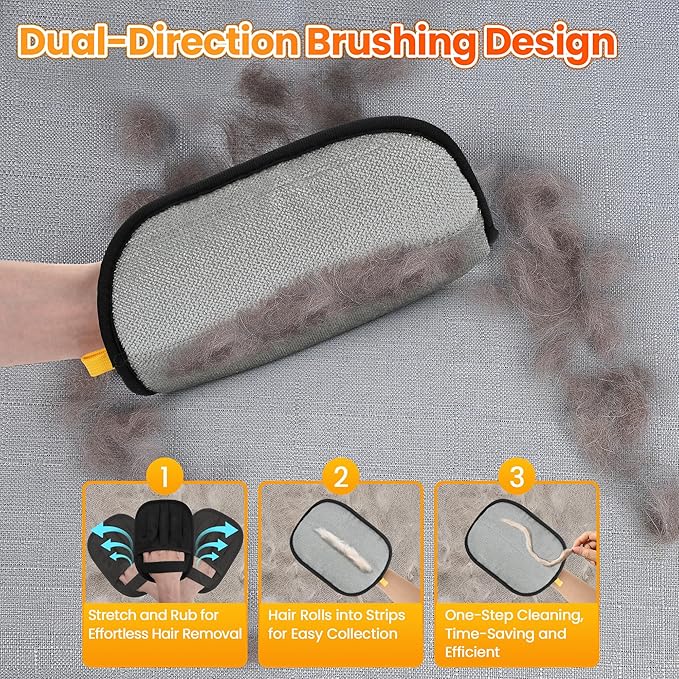 Pet Hair Removal Glove for Cats Dogs - Electrostatic Deshedding Tool, Grooming Brush Glove for Furniture, Car Seat, Bedding - Reusable Pet Hair Remover for Short/Long Hair Pets-2pack