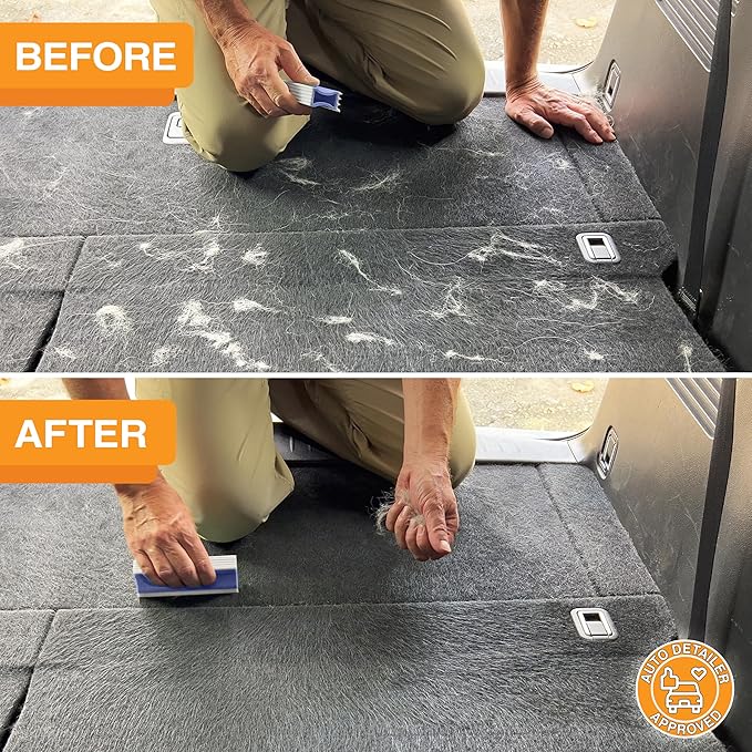 FurDozer X3 MINI Pet Hair Remover & Auto Detailing Tool - Cat & Dog Hair Remover for Carpet, Car Interior, Couch, Bedding, & Furniture - Reusable Pet Hair Removal Tool for Dog Fur & Lint, 3.5", Purple